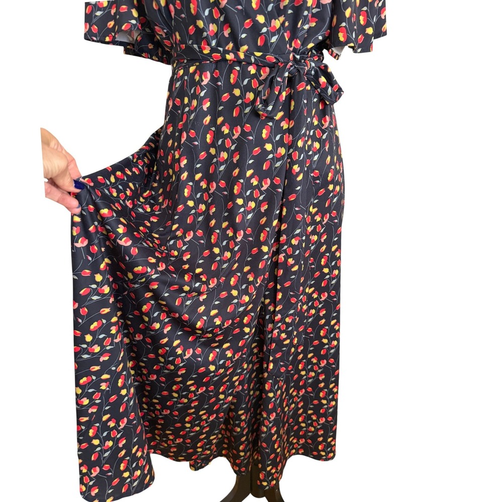 Anthropologie Hutch Floral Kiera Wrap Dress Maxi V-Neck Flutter Sleeve XL Tulips - Picture 12 of 16